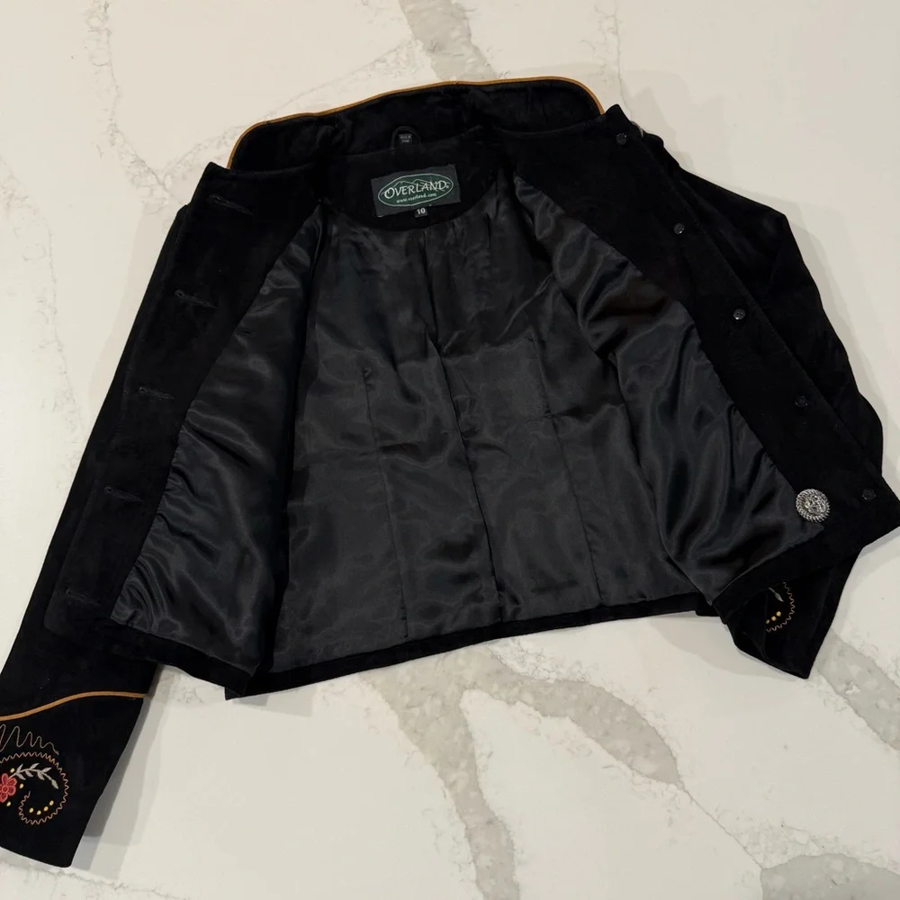 Vintage Overland Suede Leather Embroidered Crop Button Western Jacket Women’s 10 - Picture 6 of 10
